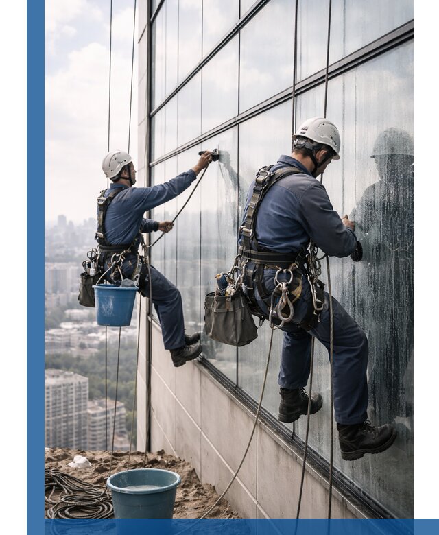 Профессиональная мойка фасадных окон альпинистами в Новом Уренгое