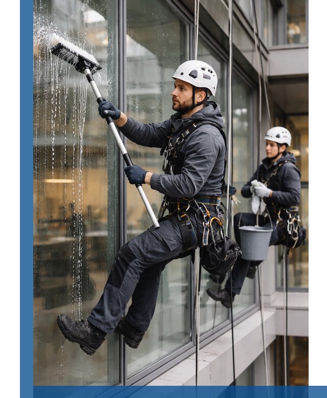 Профессиональная мойка витражей промышленными альпинистами в Новом Уренгое