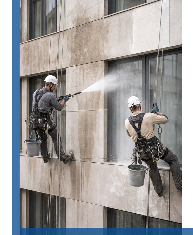 Послестроительная мойка фасада промышленным альпинизмом в Новом Уренгое