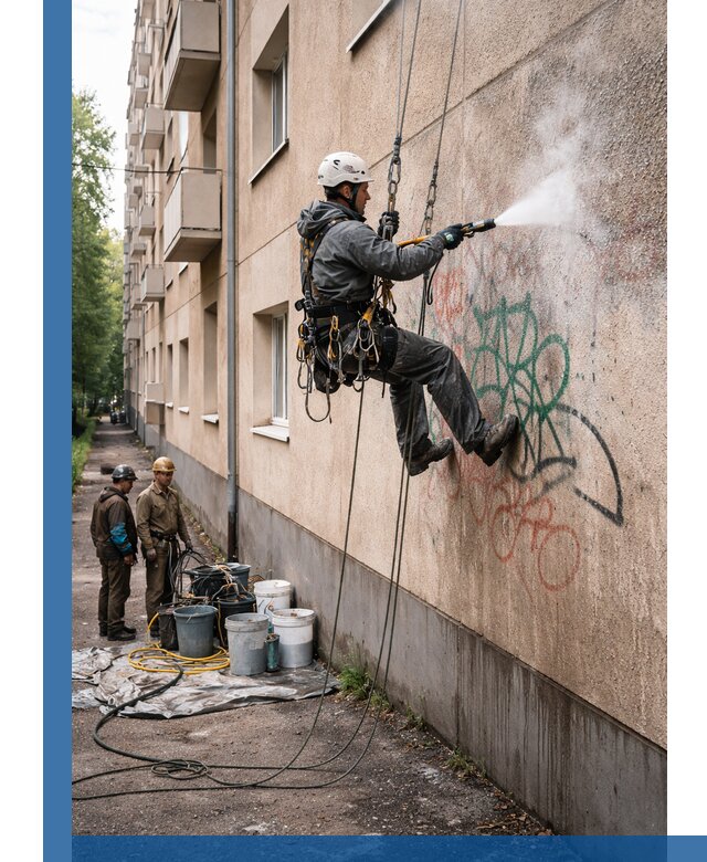 Удаление граффити с фасада в Новом Уренгое без следов и повреждений