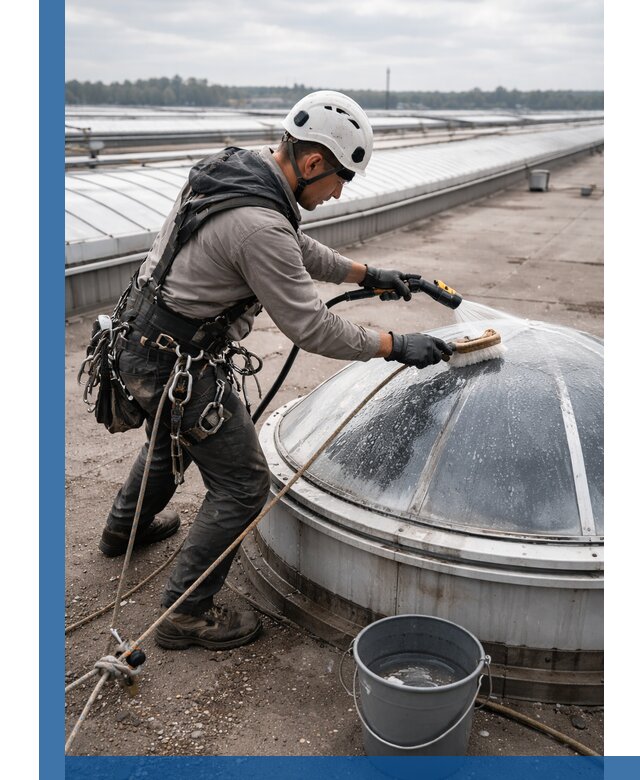 Мойка зенитных фонарей на кровле для промышленных объектов в Новом Уренгое