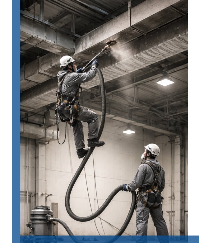 Обеспыливание потолочных конструкций в Новом Уренгое промышленным альпинизмом