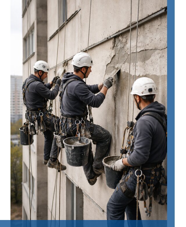 Ремонт бетонных элементов фасада в Новом Уренгое от 2600 р. | ВЫСОТНИК-Нвг