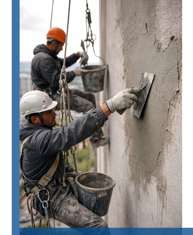 Штукатурка фасада на высоте в Новом Уренгое профессиональные работы