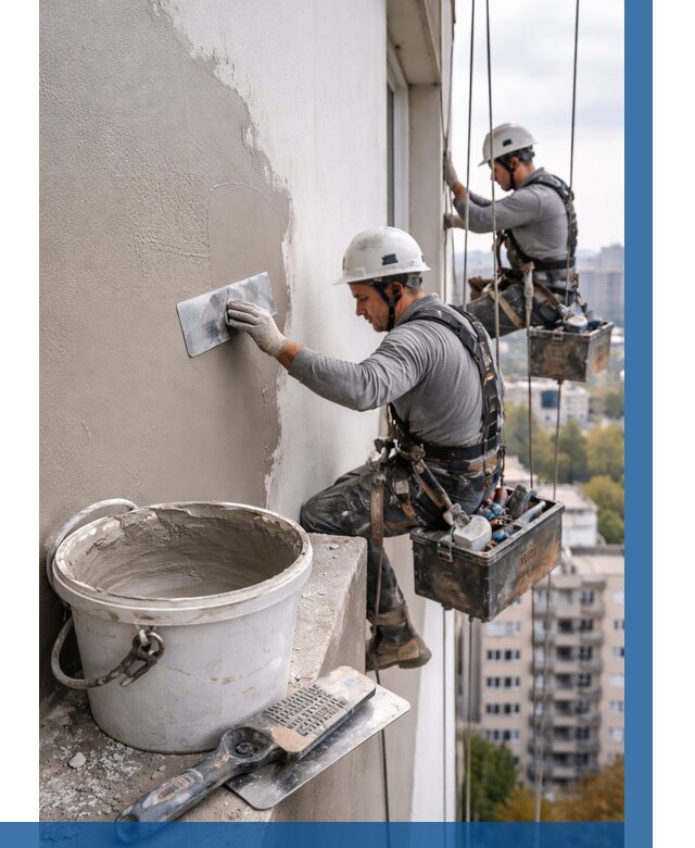 Шпаклевка фасада на высоте в Новом Уренгое от 728 р. | ВЫСОТНИК-Нвг