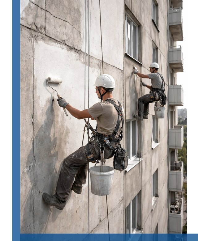Покраска бетонного фасада в Новом Уренгое для жилых и промышленных объектов