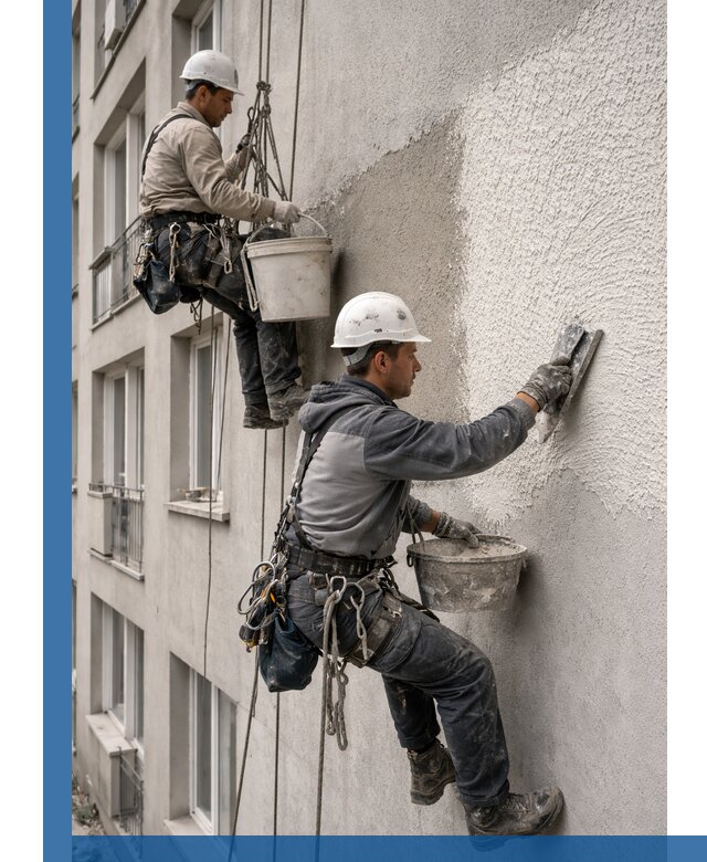 Нанесение декоративной штукатурки короед на фасад в Новом Уренгое