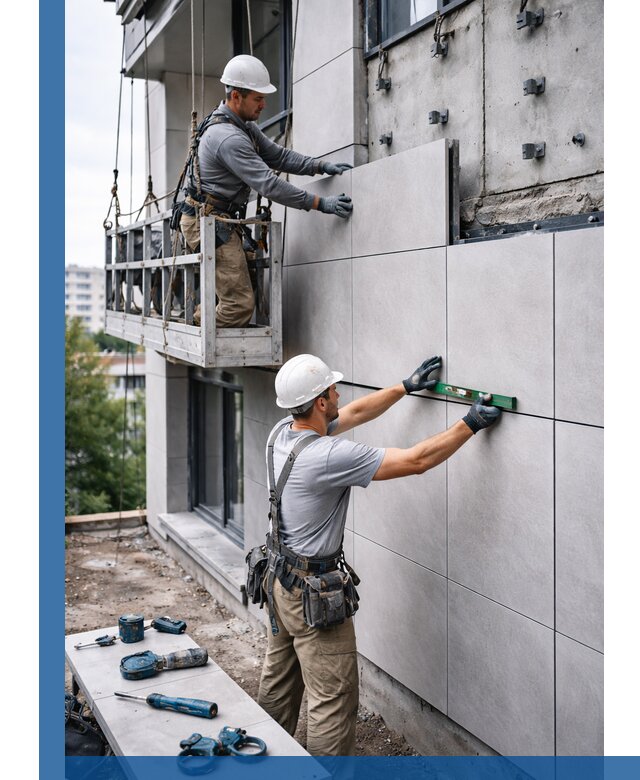 Монтаж керамогранита на фасад в Новом Уренгое под ключ с гарантией качества