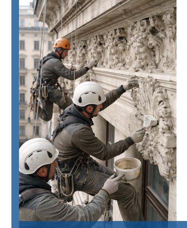 Реставрация фасадной лепнины с высотными работами в Новом Уренгое