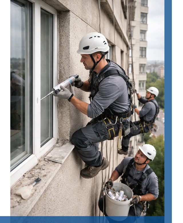 Герметизация оконных швов снаружи в Новом Уренгое от 1560 р. | ВЫСОТНИК-Нвг