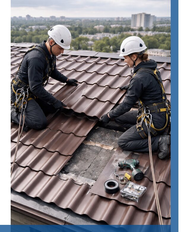 Ремонт металлочерепицы на крыше в Новом Уренгое от 936 р. | ВЫСОТНИК-Нвг