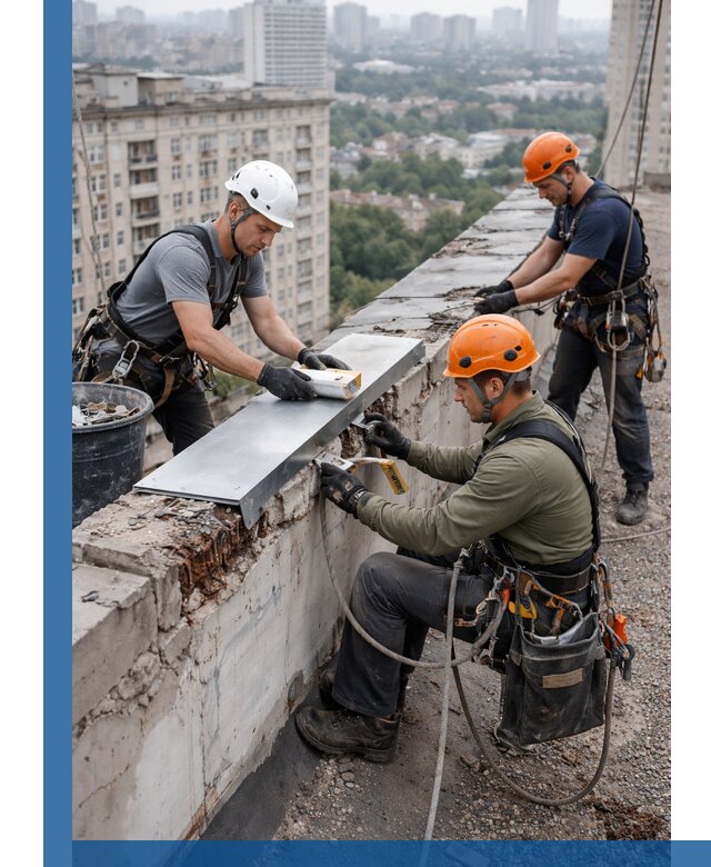 Ремонт парапета на кровле в Новом Уренгое, высотные работы с гарантией