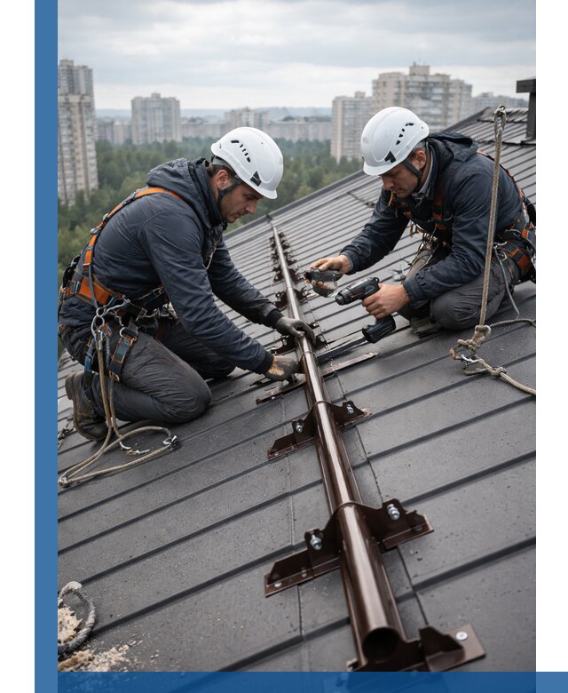Монтаж снегозадержателей на кровле зданий в Новом Уренгое под ключ