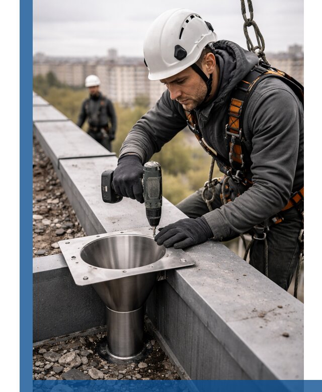 Монтаж водосточных воронок в Новом Уренгое для промышленных зданий