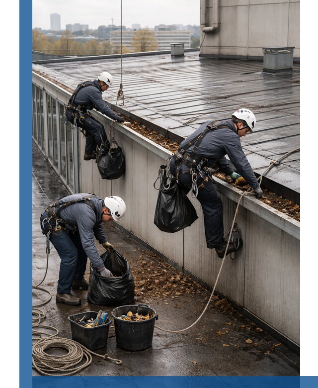 Очистка кровли по периметру в Новом Уренгое силами промышленных альпинистов