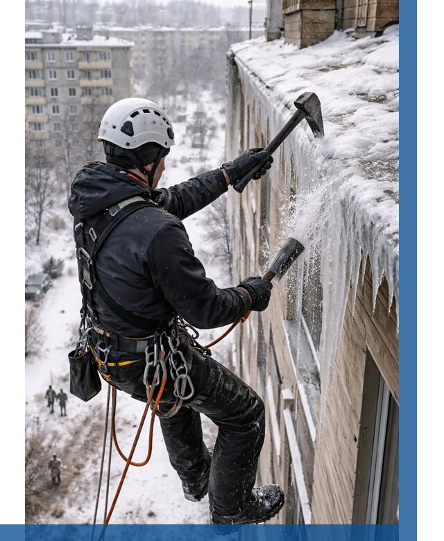 Сбивание сосулек с крыши в Новом Уренгое по цене от 4679 р. | ВЫСОТНИК-Нвг