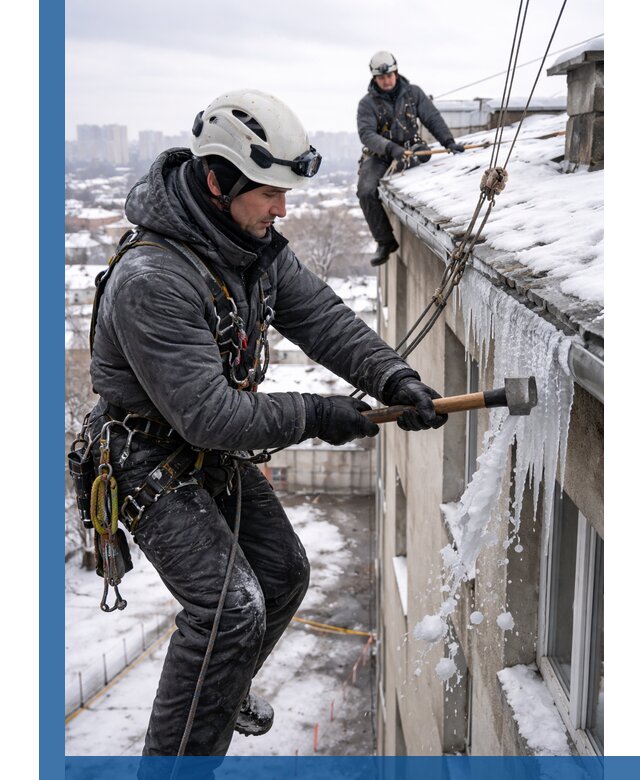 Сбивание и удаление сосулек с крыши в Новом Уренгое безопасно