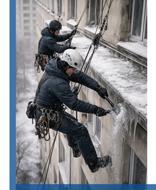 Удаление наледи и сосулек с карнизов в Новом Уренгое профессионально