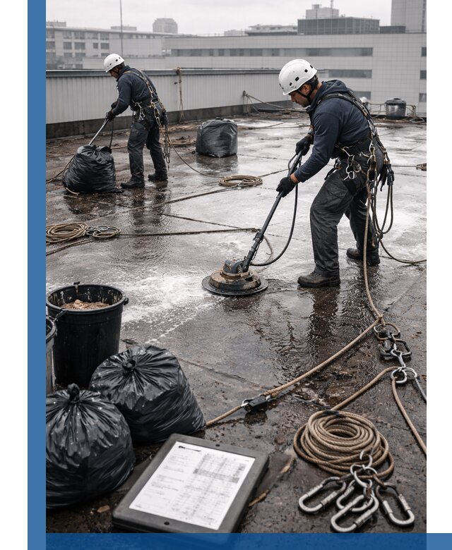 Плановая очистка кровли по графику в Новом Уренгое для безопасности