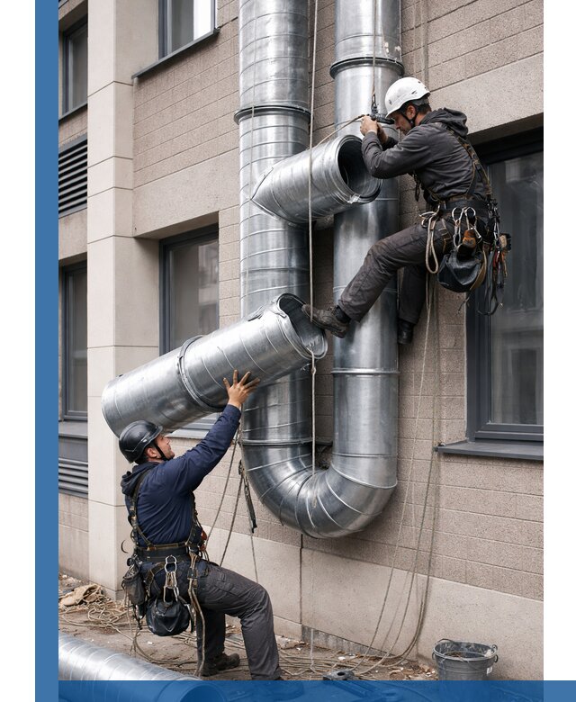 Монтаж фасадных воздуховодов в Новом Уренгое с герметизацией и крепежом