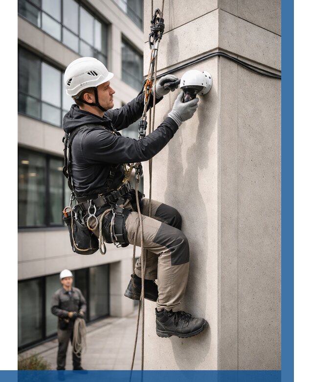 Монтаж камер видеонаблюдения на фасаде в Новом Уренгое от 8838 р.-ВЫСОТНИК-Нвг