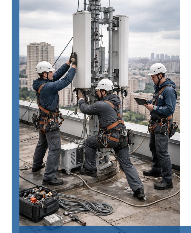 Монтаж антенн связи на крыше в Новом Уренгое с вводом в эксплуатацию