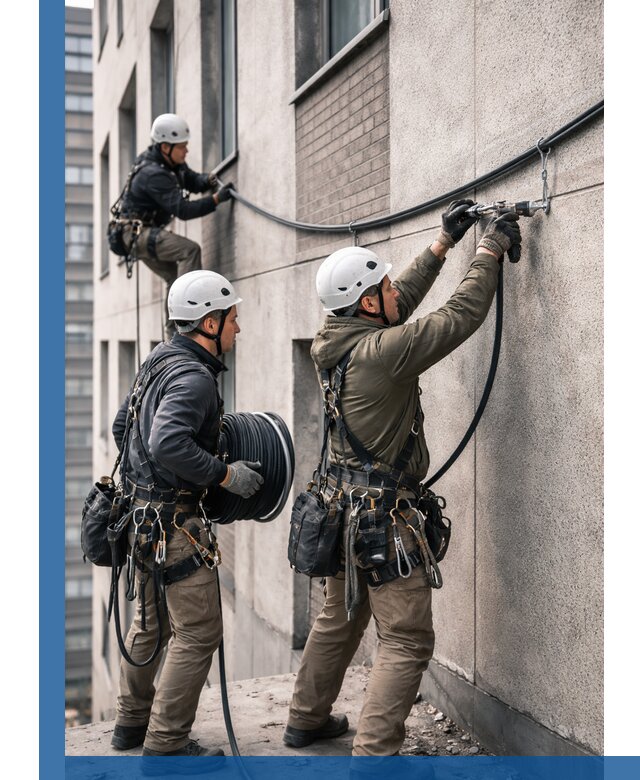 Прокладка кабеля по фасаду в Новом Уренгое, профессиональный монтаж