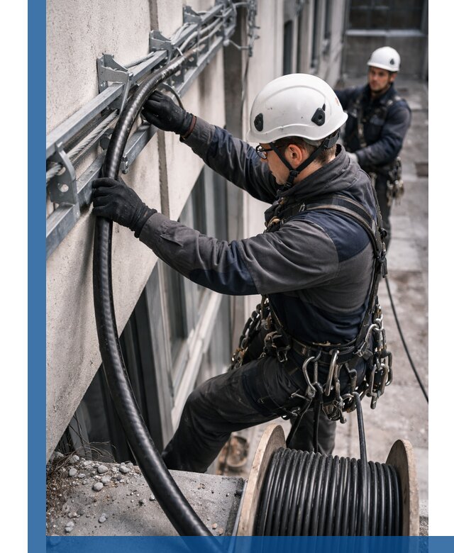 Протяжка кабеля питания на высоте в Новом Уренгое с гарантией безопасности и качества