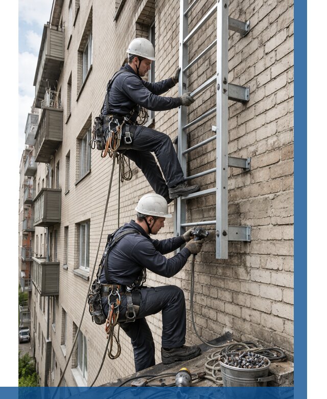 Монтаж пожарной лестницы в Новом Уренгое от 25995 р заказать у ВЫСОТНИК-Нвг