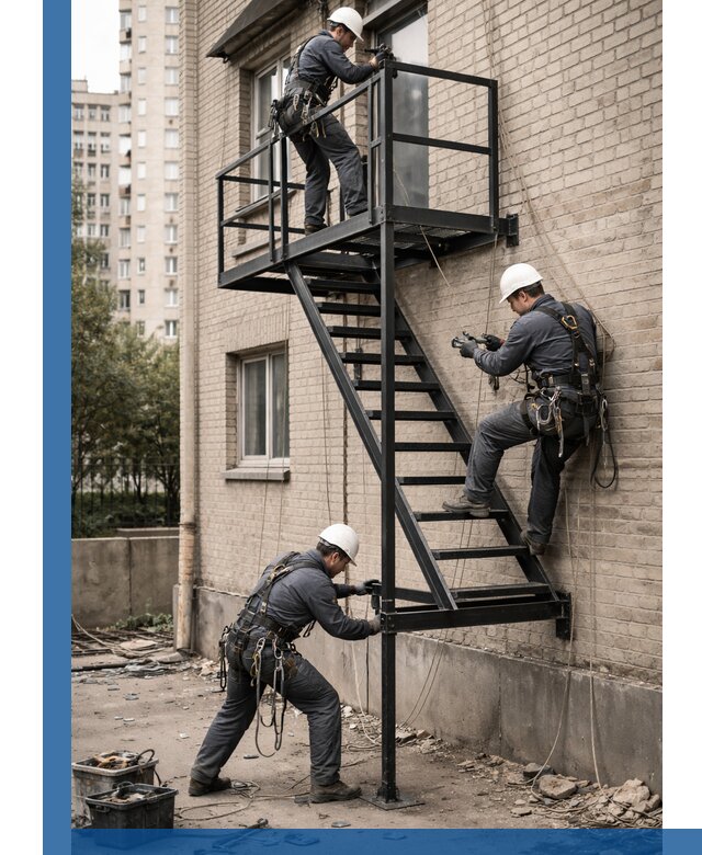 Монтаж пожарной лестницы в Новом Уренгое, установка и крепление