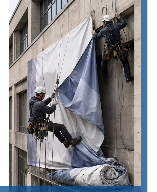 Демонтаж баннеров с фасада в Новом Уренгое от 4679 р. | ВЫСОТНИК-Нвг