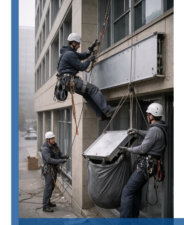 Демонтаж рекламной вывески с высотными работами в Новом Уренгое