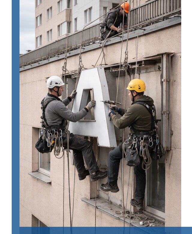 Ремонт и восстановление наружных вывесок на высоте в Новом Уренгое