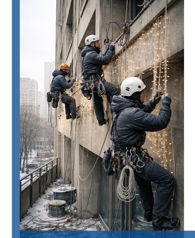 Монтаж новогодней иллюминации и украшение фасадов в Новом Уренгое