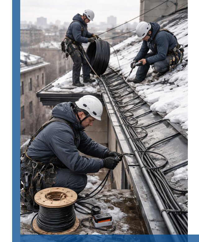 Монтаж греющего кабеля на кровле в Новом Уренгое под ключ