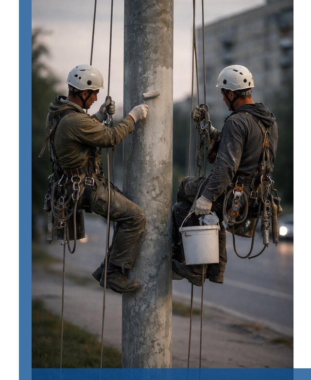 Покраска опор освещения и антикоррозийная защита в Новом Уренгое