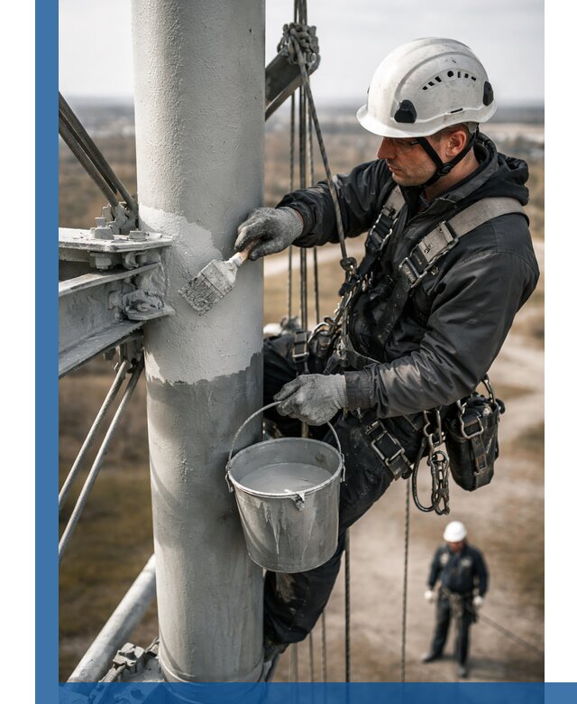 Покраска мачт связи в Новом Уренгое промышленными альпинистами