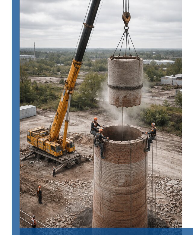 Демонтаж дымовой трубы в Новом Уренгое с гарантиями безопасности