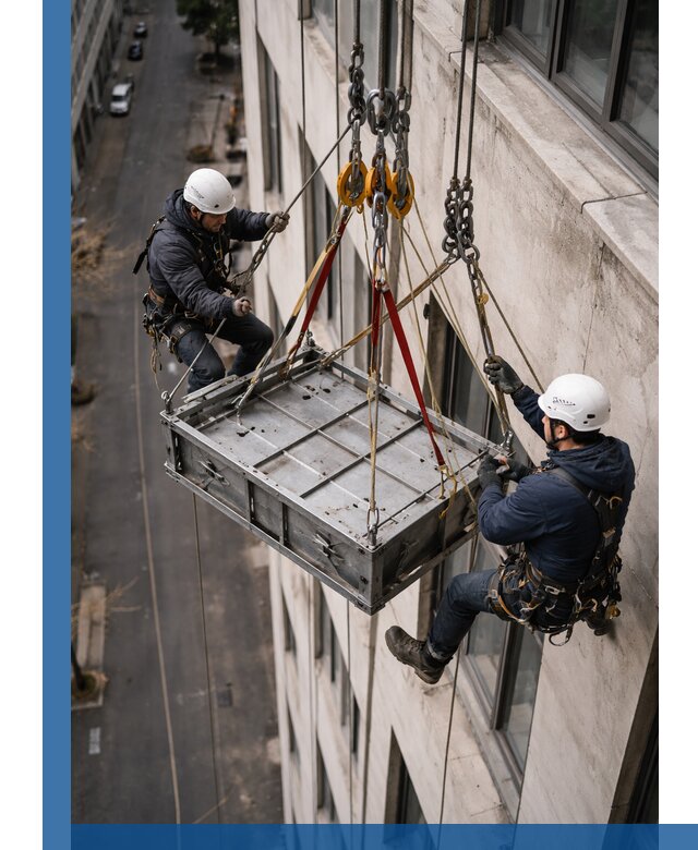Спуск и подъем грузов по фасаду в Новом Уренгое для зданий