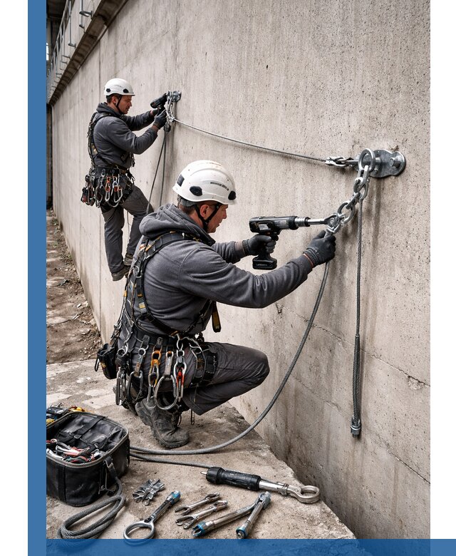 Монтаж анкерных линий высотной безопасности в Новом Уренгое